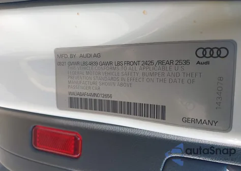 2021 Audi A4 Premium 40 Tfsi Quattro S Tronic from USA, damaged, VIN WAUABAF44MN012656